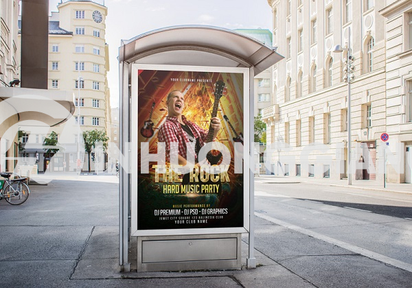 Poster quảng cáo nhạc hội tại bến xe bus